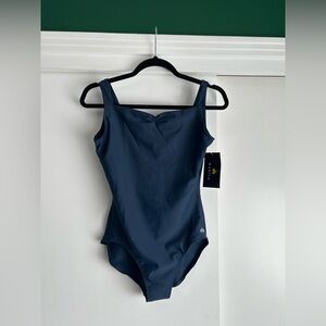 NWT Mariia Crown Navy Blue Tank Leotard Pinch Front Sweetheart Neckline Ballet